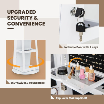 Armadio portagioie con specchio a figura intera e luci LED regolabili