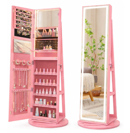 Armadio portagioie con specchio a figura intera e luci LED regolabili